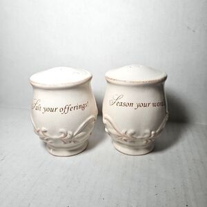 Ceramic Salt and Pepper Shakers Distressed Finish Embossed Leaf Farmhouse